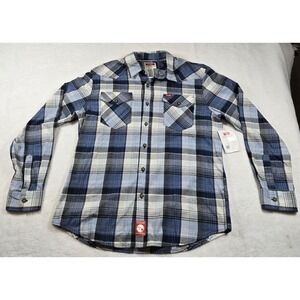 NWT Wrangler Men's L Slim Fit Cowboy Wash Blue Gray Plaid Western Woven Shirt